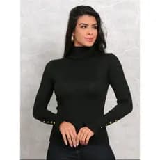 blusa charrel modal tricot Feminina linho Gola com botao manga long