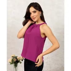 Blusa Regata social feminina tecido Duna tranca na Gola