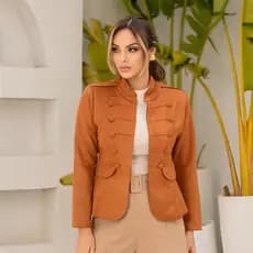 Blusa  Moda alilan Casaco Sueede Feminina com botoes