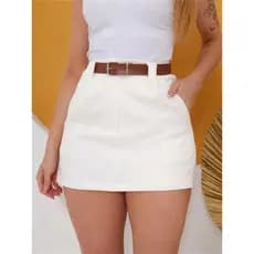 Shorte de Saia Feminoina e alfaiataria com cinto com bolso