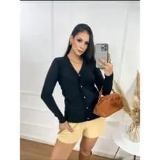 Casaco Liso com Botões Casaquinho Feminina Blusa Tecido Tricot basico Elastano