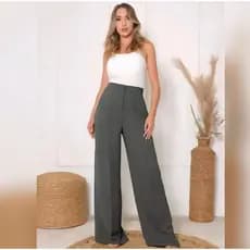 Calça Pantalona Feminina Com Zipere Botao Tecido Duna