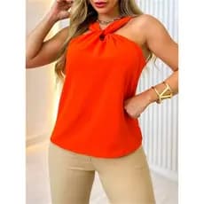 Blusa  Regata Feminina Gola transpassda em tecido  Duna Lisa Basica  Elegante Modal Blogueira