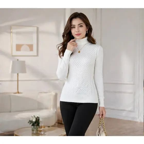 Blusa feminino Sueter  Modal Trancada Gola Alta