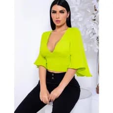 Blusa Cropped feminina Trnspassada casual manga babado com bojo