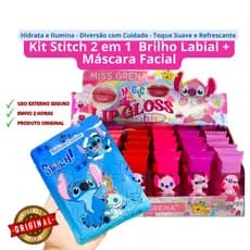 (2 Produtos Stitch) Gloss Labial + Máscara Facial | Brilho + Hidratação + Diversão