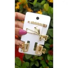 Kit 3 Grampos 1 Presilha Bico de Pato 2 Pregadeiras Pequenas Dourado Cabelo Feminino Acessório Moda Festa Elegante Prese