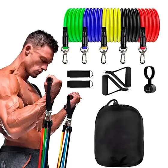 Kit Elástico Treino Casa Adutor Crossfit Exercícios 11 Peças