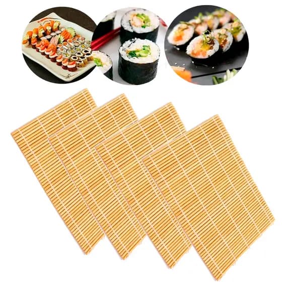 Kit com 4 Esteira De Sushi Bambu Temaki Sudare Comida Japonesa Oriental