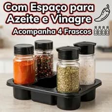 Porta Condimentos para Restaurantes e Lanchonetes 4 Frascos Preto