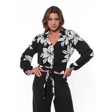 Camisa Manga Longa com Amarração Duna Estampada Com Elástico