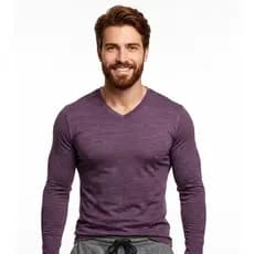 Camiseta Manga Longa Slim Fit Gola V Rayon