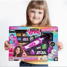 Polibrinq Brinquedo Menina Kit Miçangas Fazer Tranças Cabelo Penteado Rosa