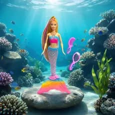 Boneca Sereia com Luz e Som Musical - Cauda Brilhante e Acessórios Encantadores, 36cm