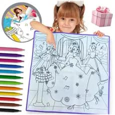 Tapete para Colorir Infantil BSRM 50x50cm Reutilizável com 12 Canetinhas