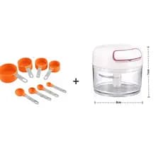 Kit Cozinha Mini processador + Conjuto Medidor Culinário Inox Colher Copo Xícara Cozinha  8pçs