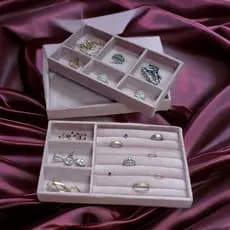 Kit  3 Organizador porta joias   para gavetas caixa organizadora joias bandeja- Cor Rosa antigo