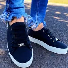 Tênis Feminino Casual Slip on Preto Confortavel Ping Coração