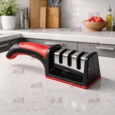 Afiador Amolador De Facas Em Aço Inox Com 3 Borda Profissional Base Emborrachado