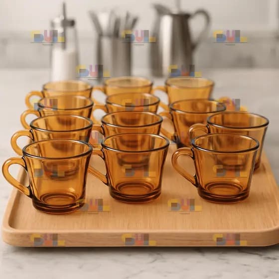 Jogo de Xicara 12 Peças 200ml SINO AMBAR Marrom Vidro Chá Café Conjunto Xicaras Louças Clássica