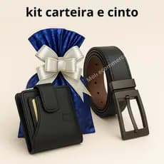Kit Carteira Masculina couro e Cinto dupla face -Embalado Para Presente