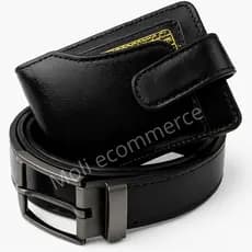 kit Carteira Masculina Couro + Cinto Masculino Dupla Face fivela Giratória Presente Para Homem