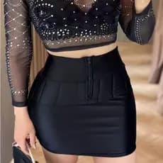 Saia Efeito Lipo Power Com Cinta Modeladora Alta Compressão Cintura Alta com Zíper (W05)