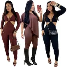 Macacão Feminino Manga Longa Com Babado Suplex Premium e Macacão Canelado 3D Moda Balada Outono Inverno