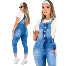 Jardineira Macacão Jeans Feminino Longo Calça Com Lycra Elastano Premium