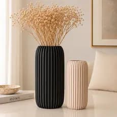 Kit 2 Vasos Decorativos Canelados Modernos 20cm e 15cm Sala Aparador P