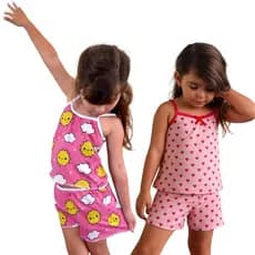 Kit 2 Conjuntos Pijamas Infantil Conforto Estampado Fresquinho Dia a Dia Menina Baby Dool e Short Dool Microfibra