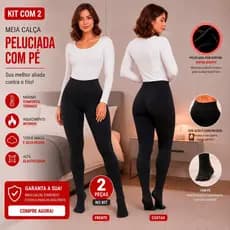 KIT Meia-Calça De Lã Térmica Forrada Peluciada Translúcida Quente Feminina Para Inverno