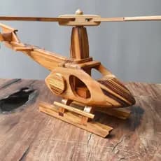Helicoptero De Madeira Brinquedo Colecionável Artesanal