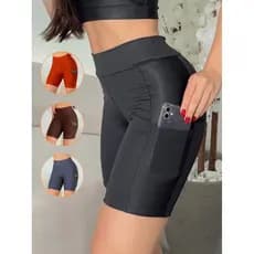 Shorts Feminino De Academia Confortavel Com Bolso Esporte Liso Basico  Moda Feminina 2305