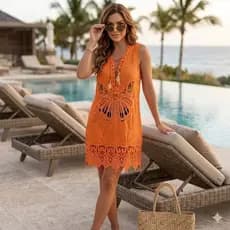 Saida Praia Feminina Rendada Vestidão Regata Elegante Algodao Chique Moda Verão Decote 2558.2