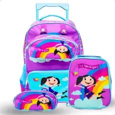 Kit Mochila de Rodinha Infantil Menina Menino Unicórnio Heróis + Lancheira Térmica +Estojo Completo