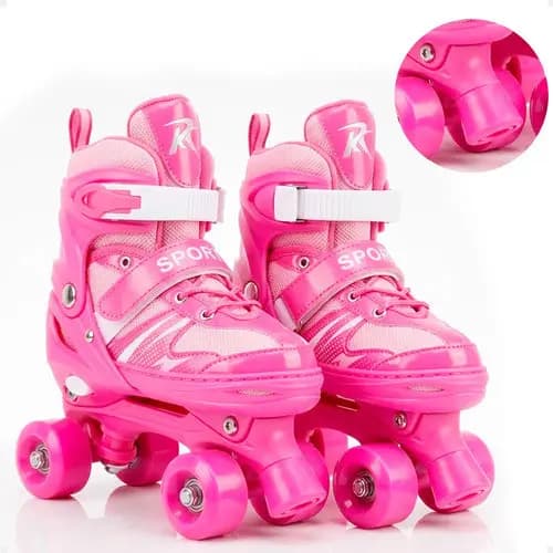 Patins Infantil 4 Rodas Ajustável Rosa Criança Menina Roller Quad Confortável Regulável Ursen