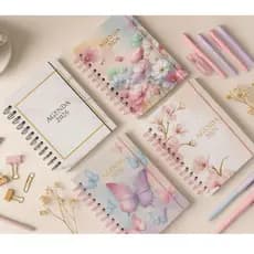 Agenda 2026 Espiral Diária Planner Colorida Estampada Feminina Calendário Flores 168 Folhas