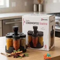 Porta Temperos Condimentos Organizador De Cozinha 6 Potes + Suporte