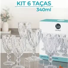 Jogo 6 Taças de Vidro 340ml Transparente Mesa Posta Água Suco Vinho