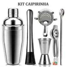 Kit Caipirinha Profissional 6 Peças Inox Com Coqueteleira E Espremedor