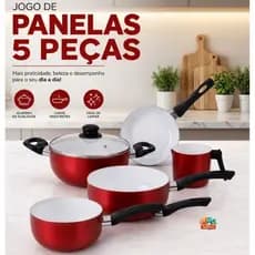 Kit Panelas 5 Peças Antiaderente Cerâmico com Tampa