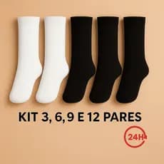 Kit 3,6,9 E 12 Pares De Meias Cano Médio Unissex Confortável
