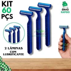 Kit 60 Barbeador Aparelho de Barbear Masculino e Feminino Descartável c/ 2 Lâminas e Lubrificante