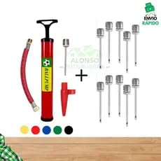 Kit Bomba de Ar Manual c Acessórios +10 Bicos de Metal de Encher Bolas e Encher Infláveis e Piscinas