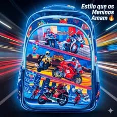 Mochila Escolar Infantil Menino - Carros Oxford Premium Impermeável Resistente - 4 a 9 Anos Confortável