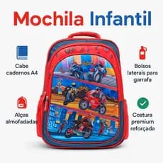 Mochila Infantil Carros de Corrida Menino Grande 40cm Impermeável Oxford | Mochila Escolar Resistente de Qualidade