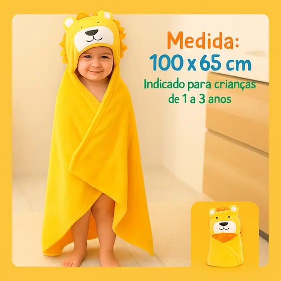 Toalha de Banho Bebê com Capuz e Orelha Bichinho | Recém-Nascido a Infantil | Microfibra Ultra Macia e Absorvente 100x70