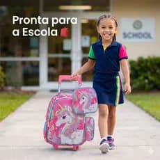 Kit Mochila Infantil de Rodinha Menina Completo Lancheira Térmica Estojo Escolar Impermeável