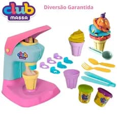 Brinquedo Máquina de Sorvete Infantil c/ Massinhas E Acessórios Sorveteria Infantil